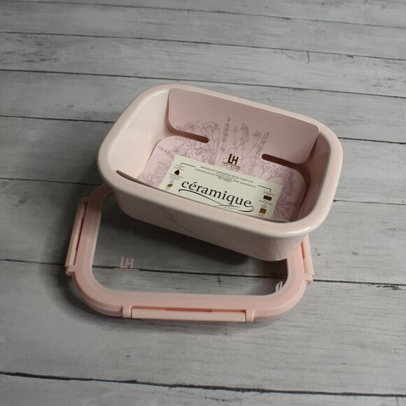 Ceramique Porcelain Glass Storage Container with Lid Pink 23 oz - Picture 4 of 6